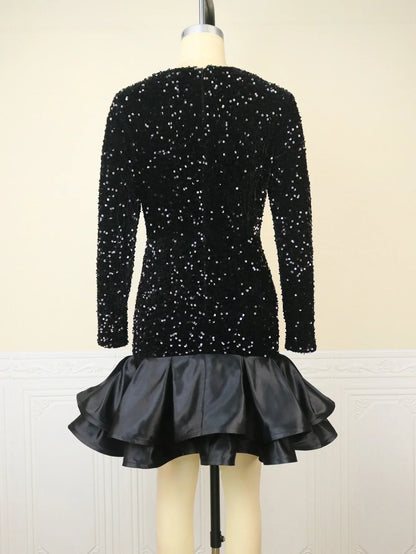 Zwarte Feestjurk met Glitter Sequins voor Vrouw