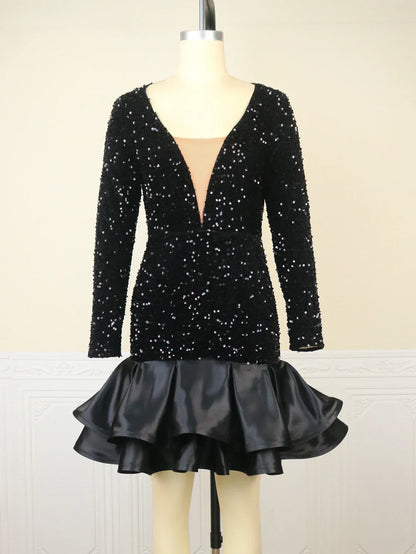 Zwarte Feestjurk met Glitter Sequins voor Vrouw