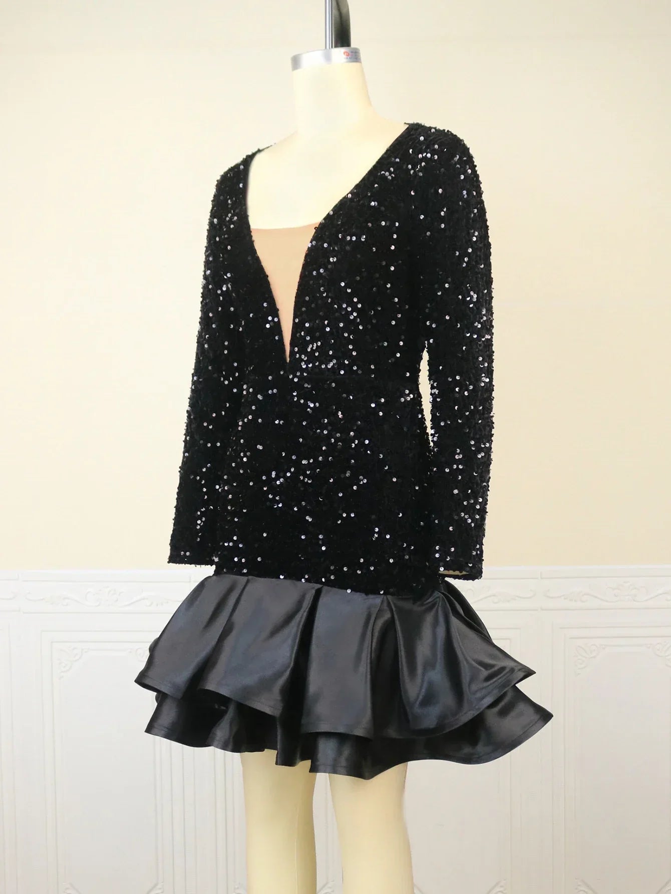 Zwarte Feestjurk met Glitter Sequins voor Vrouw