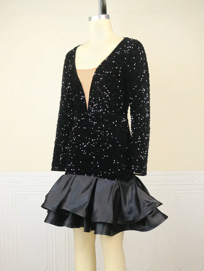 Zwarte Feestjurk met Glitter Sequins voor Vrouw