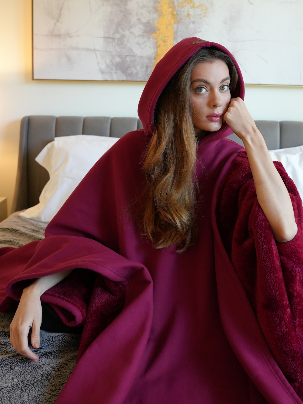Fleece Poncho Warm en Zacht met Capuchon Luxe Kwaliteit