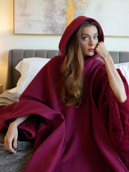 Fleece Poncho Warm en Zacht met Capuchon Luxe Kwaliteit