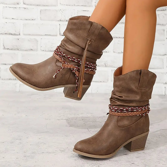 Dames Enkellaarsjes Western Stijl Cowboy Laarzen - StudioMarella