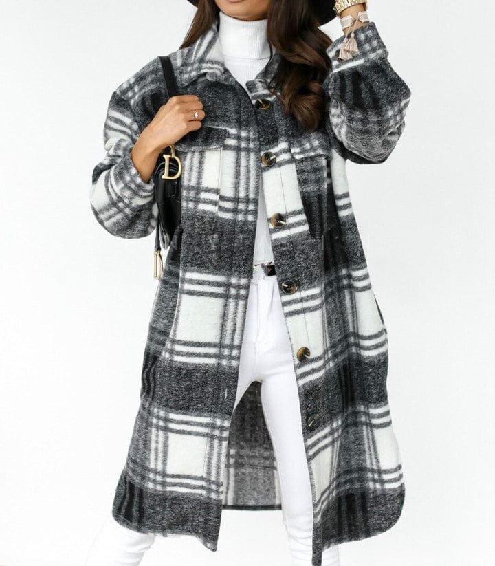 Geruite Lange Shacket voor Vrouw Carlotta → Geruite Shacket Lange Vrouwencoat Carlotta