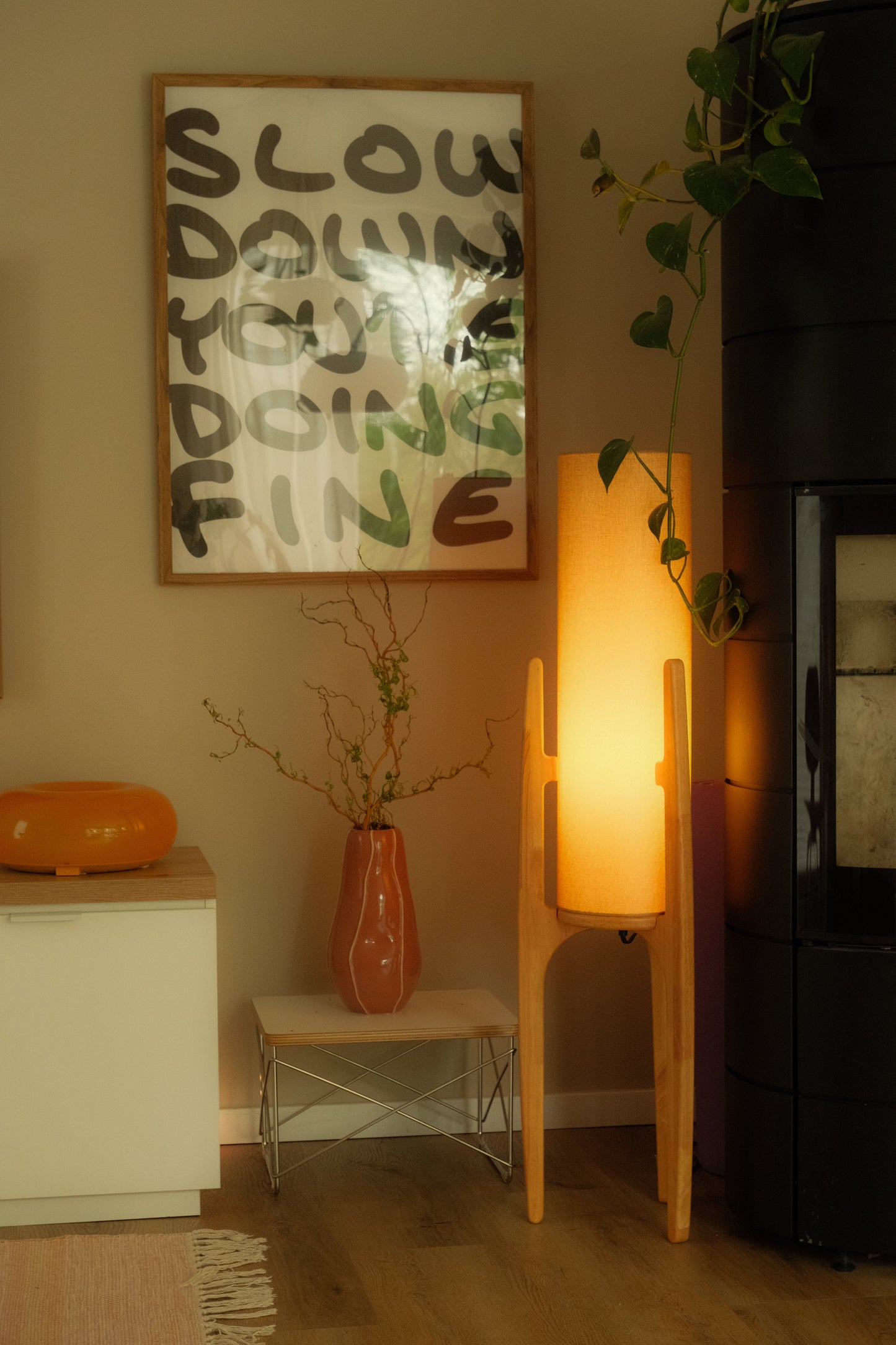 Zen Staande Lamp Met Linnen Kap En Natuurlijk Houten Frame