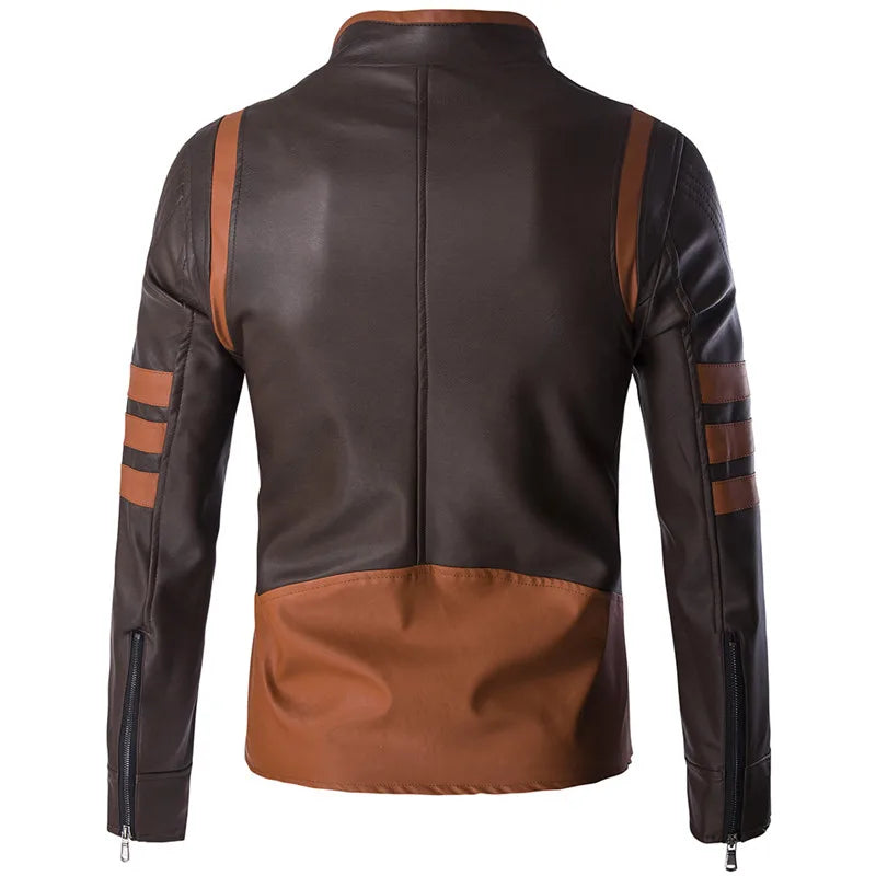 Heren Leren Jacket Retro Vintage Lederjack met Streeppatroon