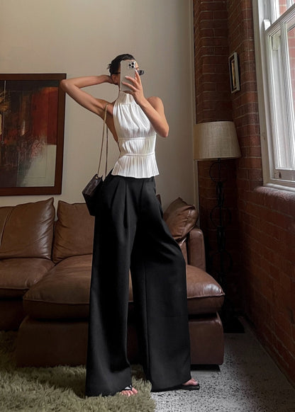 Hoge Taille Palazzo Broek Zwart Elegante Stijl