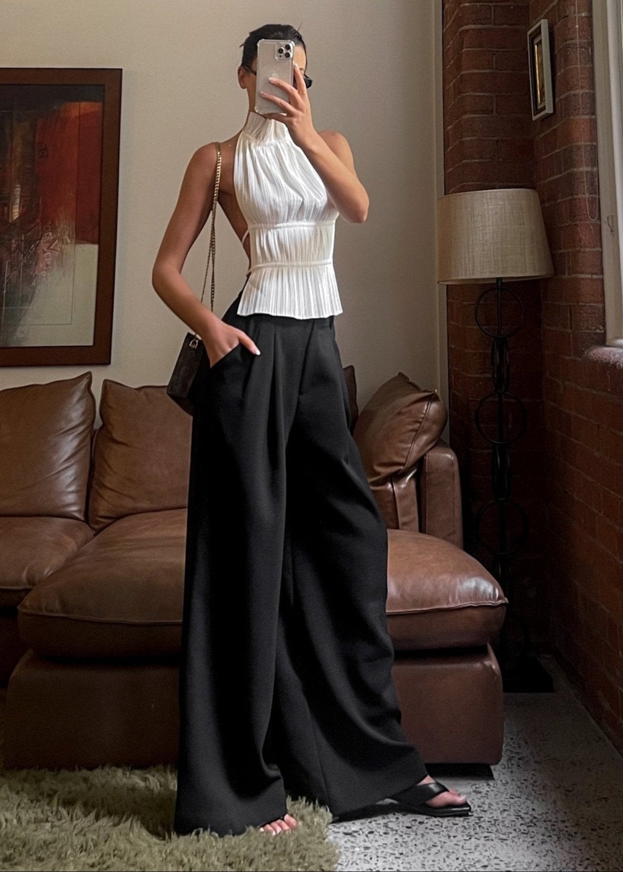 Hoge Taille Palazzo Broek Zwart Elegante Stijl