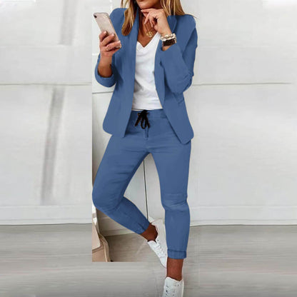 Dames Blazer Pak Comfortabele Jogger Outfit Tweedelig