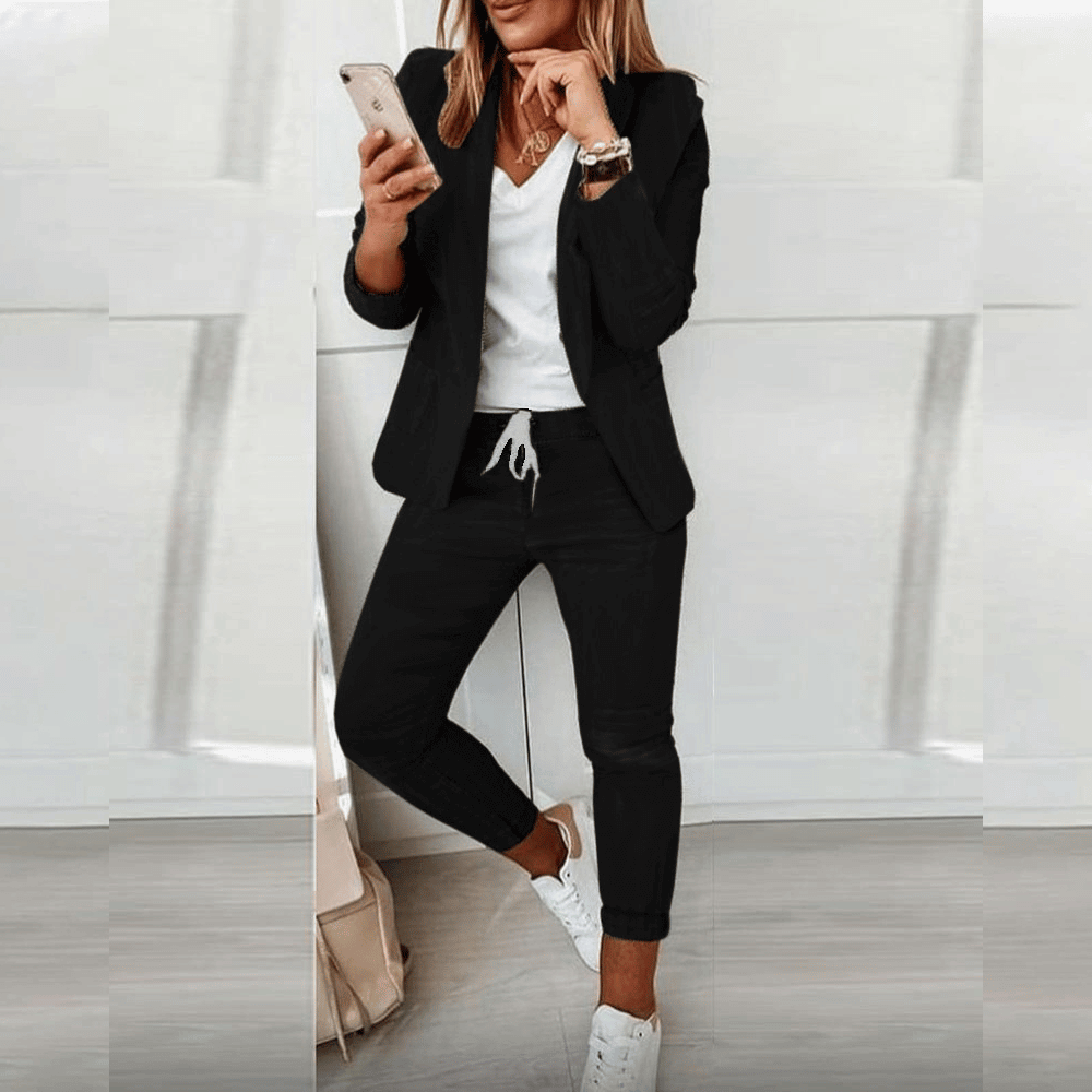 Dames Blazer Pak Comfortabele Jogger Outfit Tweedelig