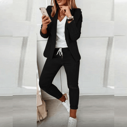 Dames Blazer Pak Comfortabele Jogger Outfit Tweedelig