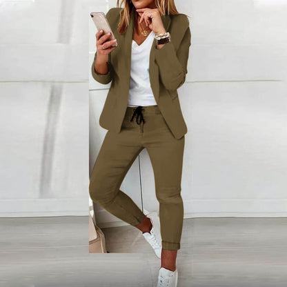 Dames Blazer Pak Comfortabele Jogger Outfit Tweedelig