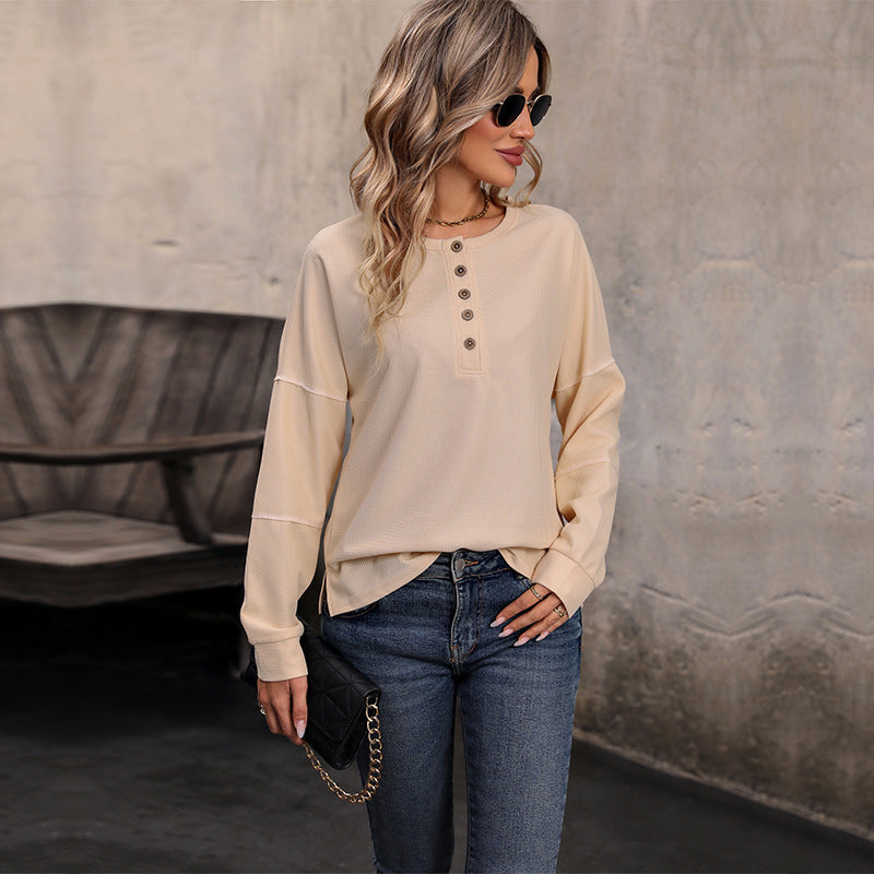 Waffle Knit Dames Top met Lange Mouwen | Tops Dames 1
