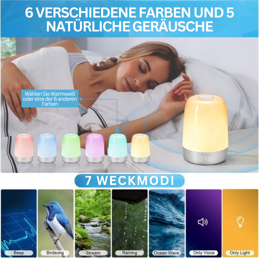 Wake-up Light met Natuurgeluiden en Zonsopgang-simulatie – Oplaadbaar USB-C Nachtlampje met Dimbaar Warm Licht