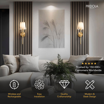 Wandlamp Goud Linnen Kap Set 2 Draadloos Afstandsbediening Dimbaar RGB Slaapkamer Woonkamer