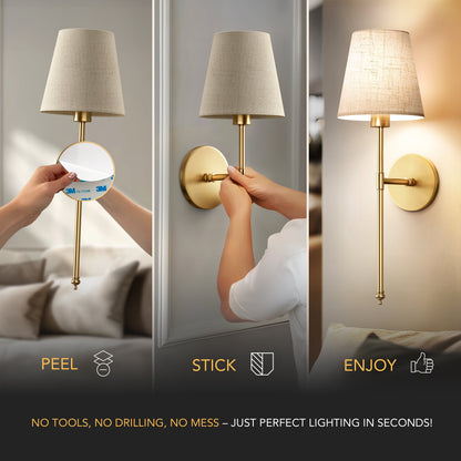 Wandlamp Goud Linnen Kap Set 2 Draadloos Afstandsbediening Dimbaar RGB Slaapkamer Woonkamer
