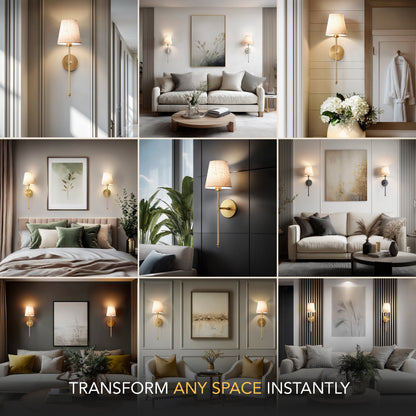 Wandlamp Goud Linnen Kap Set 2 Draadloos Afstandsbediening Dimbaar RGB Slaapkamer Woonkamer