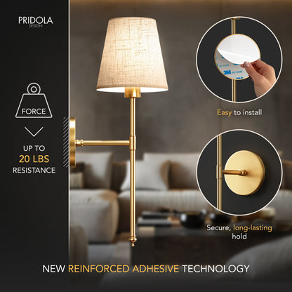 Wandlamp Goud Linnen Kap Set 2 Draadloos Afstandsbediening Dimbaar RGB Slaapkamer Woonkamer