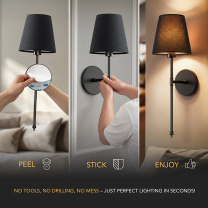 Wandlamp Goud Zwarte Kap Set 2 Draadloos Afstandsbediening Dimbaar RGB Slaapkamer Woonkamer