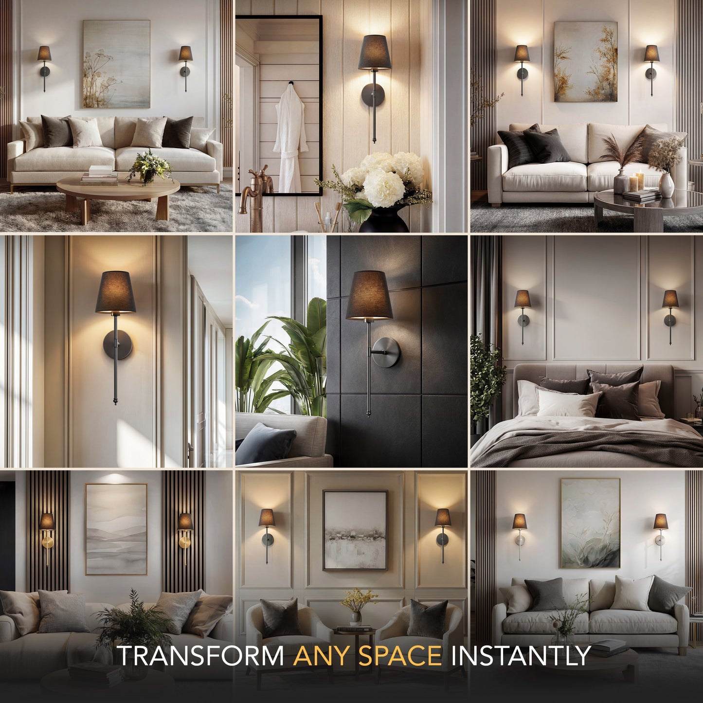 Wandlamp Goud Zwarte Kap Set 2 Draadloos Afstandsbediening Dimbaar RGB Slaapkamer Woonkamer