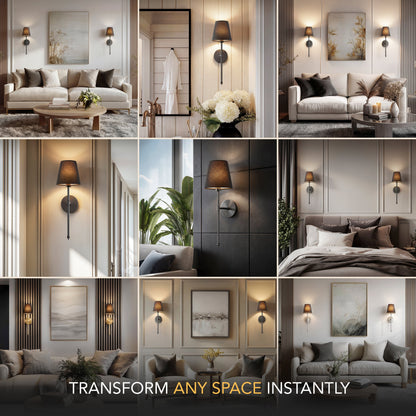 Wandlamp Goud Zwarte Kap Set 2 Draadloos Afstandsbediening Dimbaar RGB Slaapkamer Woonkamer