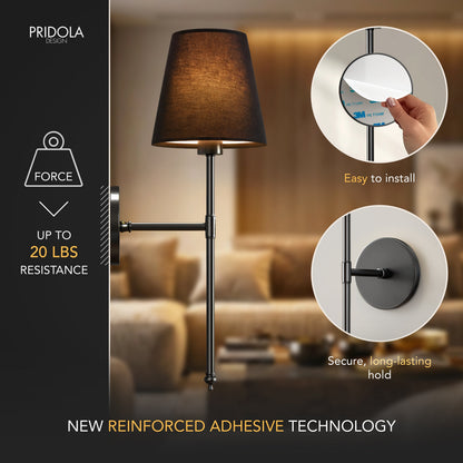Wandlamp Goud Zwarte Kap Set 2 Draadloos Afstandsbediening Dimbaar RGB Slaapkamer Woonkamer