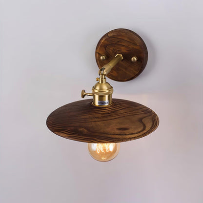 Wandlamp Walnotenhout Messing E27 20cm Rond Woonkamer Slaapkamer Gang Japandi
