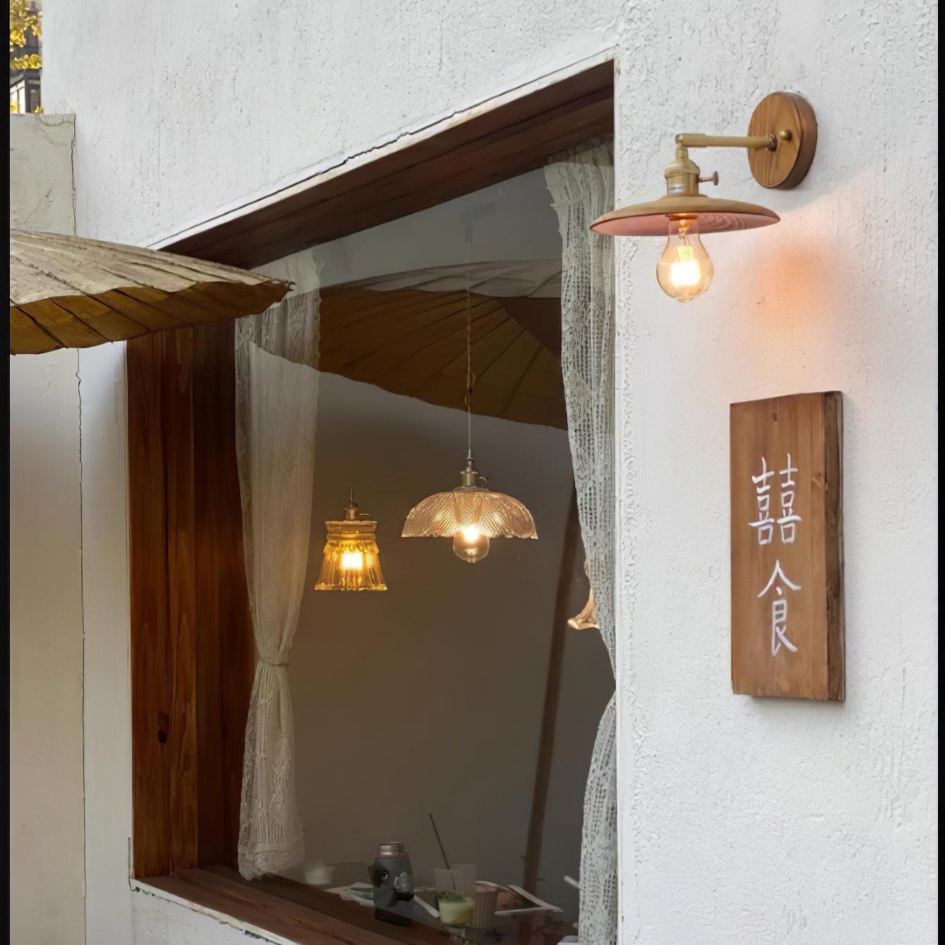 Wandlamp Walnotenhout Messing E27 20cm Rond Woonkamer Slaapkamer Gang Japandi