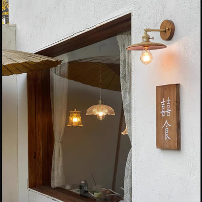 Wandlamp Walnotenhout Messing E27 20cm Rond Woonkamer Slaapkamer Gang Japandi