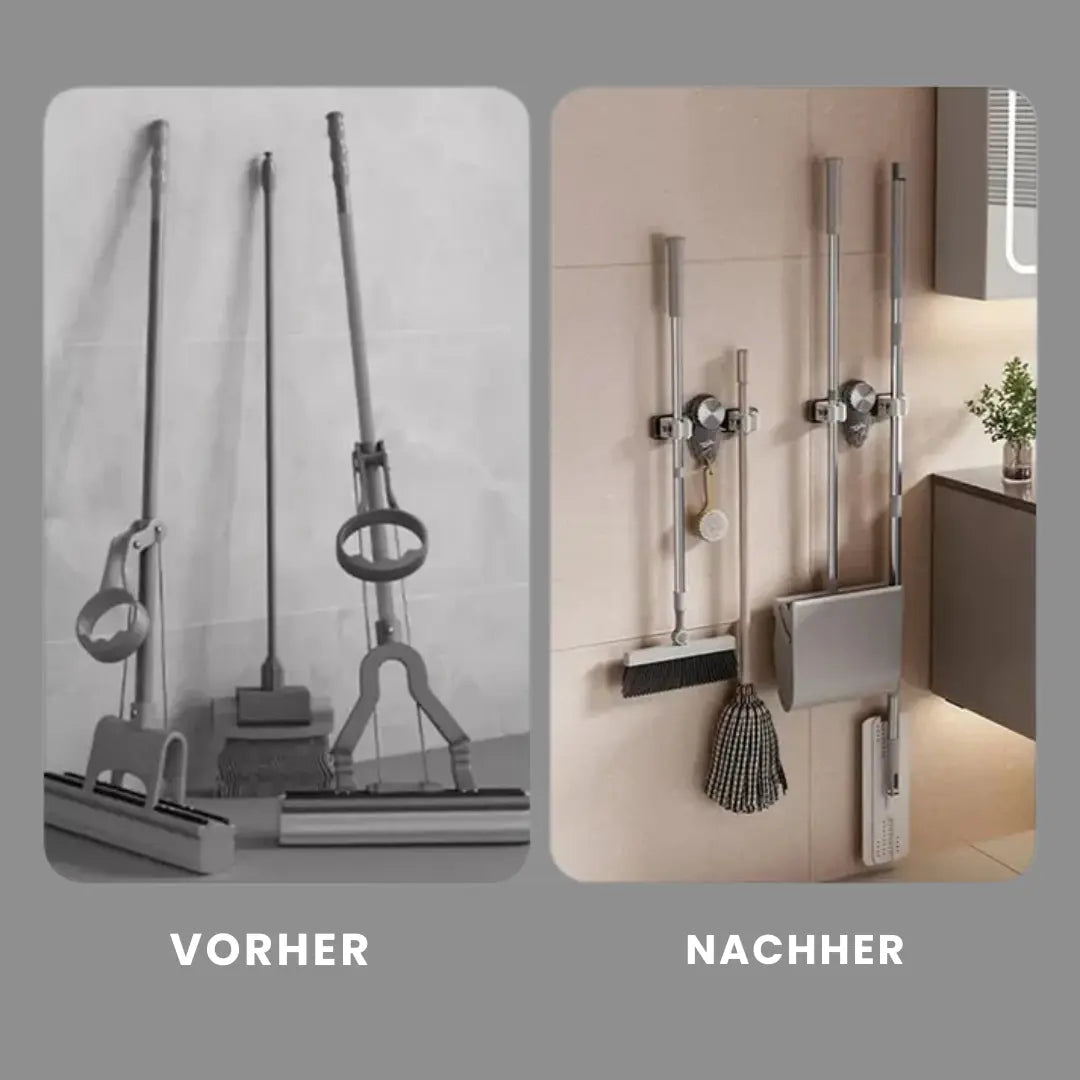 Wandhouder voor Bezems en Dweilen - Zelfklevend Zonder Boren - Automatische Klemfunctie voor Schoonmaakspullen