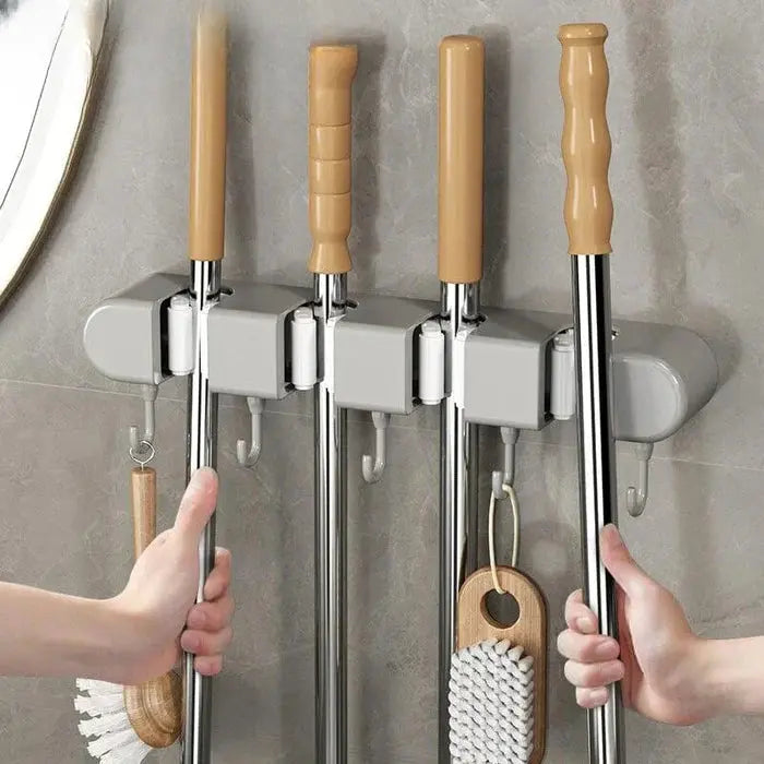 Wandhouder voor Bezems, Dweilstokken en Werktuigen Ruimtebesparende Wandmontage Organizer met Stevige Grip voor Reinigingsbenodigdheden en Gereedschap