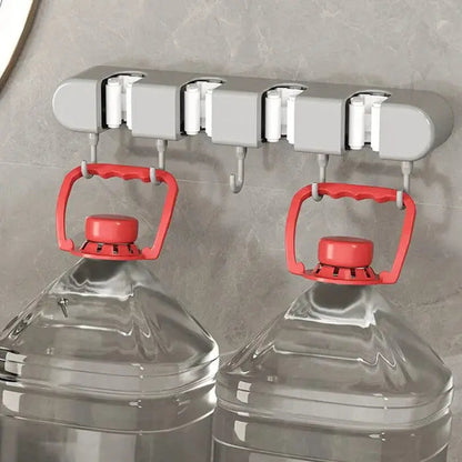 Wandhouder Bezem Mop Gereedschap Kunststof Edelstaal 33x5x9cm 4 Grepen 5 Haken Keuken Garage Werkplaats Opbergen Schroeven Zelfklevend