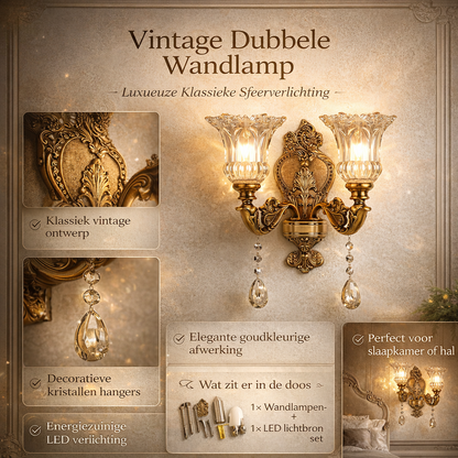 Vintage Wandlamp Goud Glas Dubbele Klassiek Warm Wit Licht Binnenwandlamp E14 Slaapkamer Woonkamer Hal Decoratief Verlichting Muurlamp