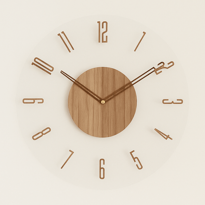 Stille Wandklok Hout Scandinavisch Design 35cm Geluidsarm Kwarts Natuurlijke Woonkamer Slaapkamer Kantoor