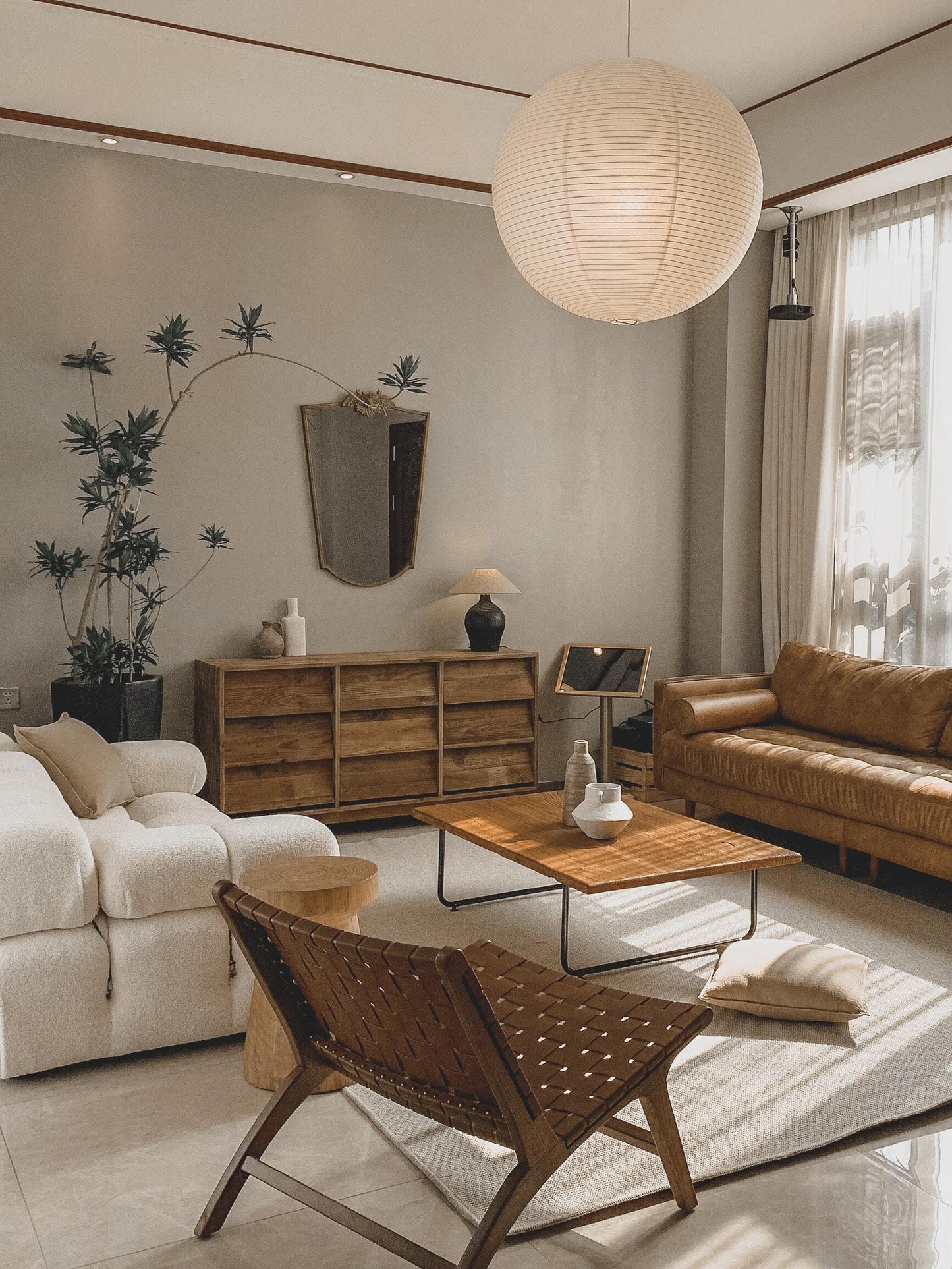 Japanse Mulberry Paper Hanglamp — Handgemaakte Washi Lampenkap Bol Sfeerverlichting