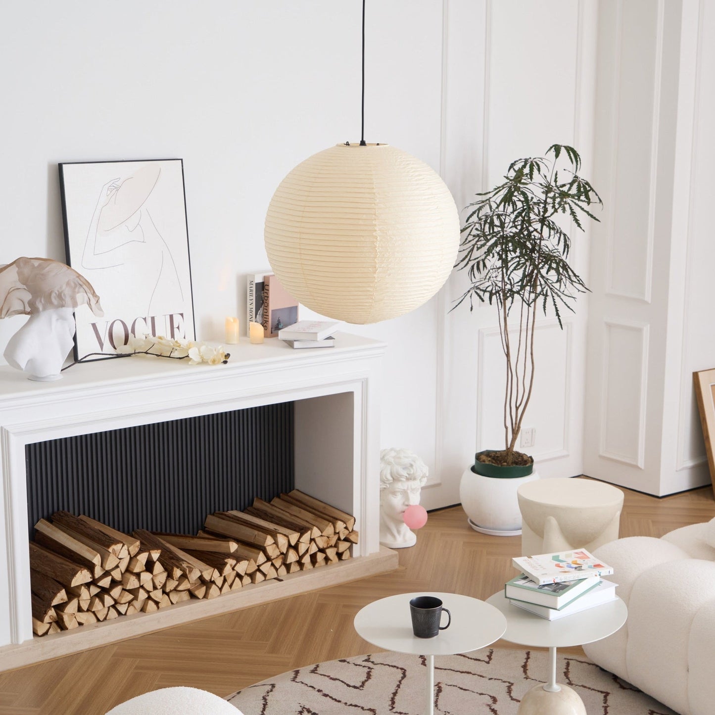 Japanse Mulberry Paper Hanglamp — Handgemaakte Washi Lampenkap Bol Sfeerverlichting