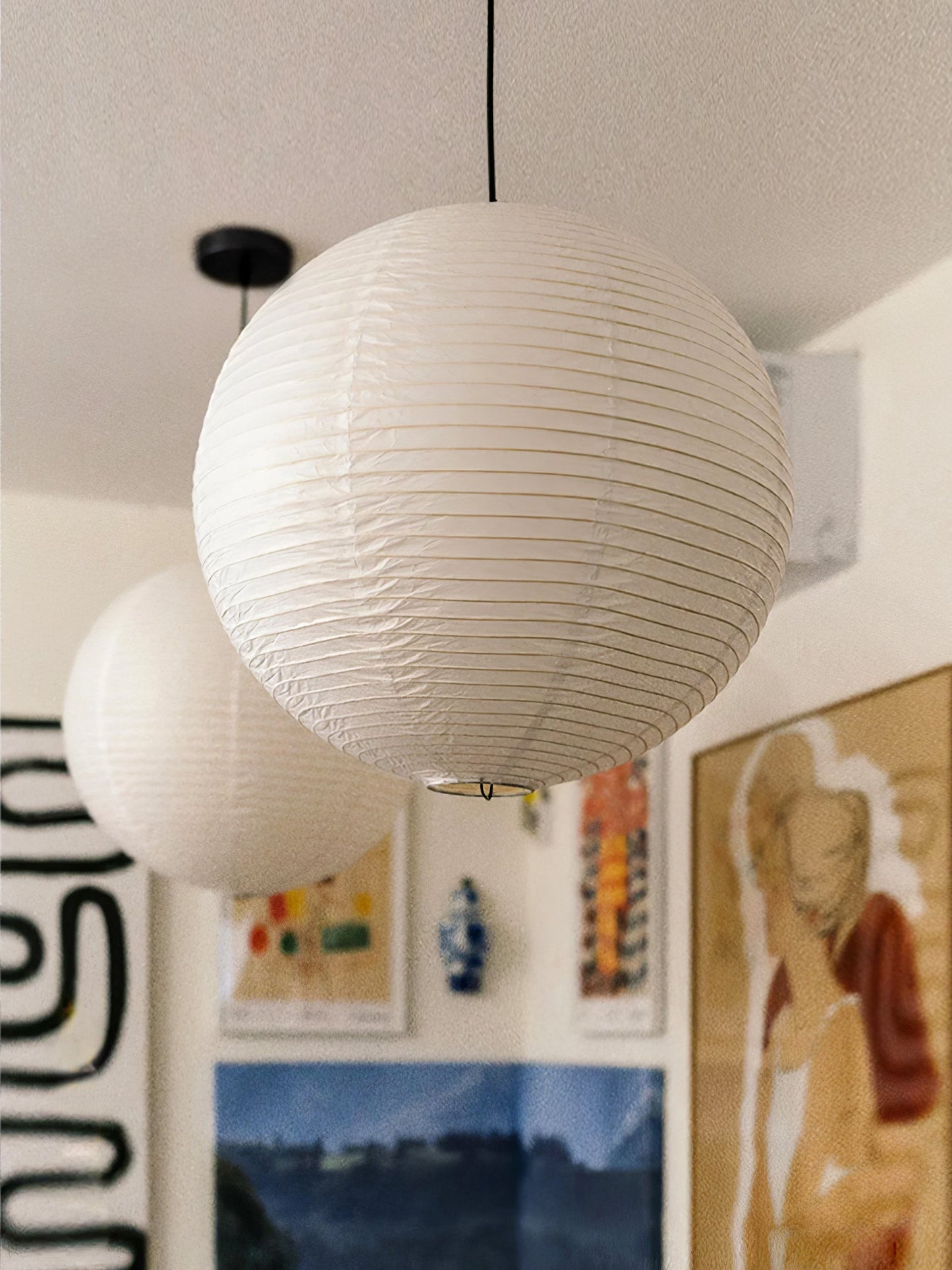 Japanse Mulberry Paper Hanglamp — Handgemaakte Washi Lampenkap Bol Sfeerverlichting