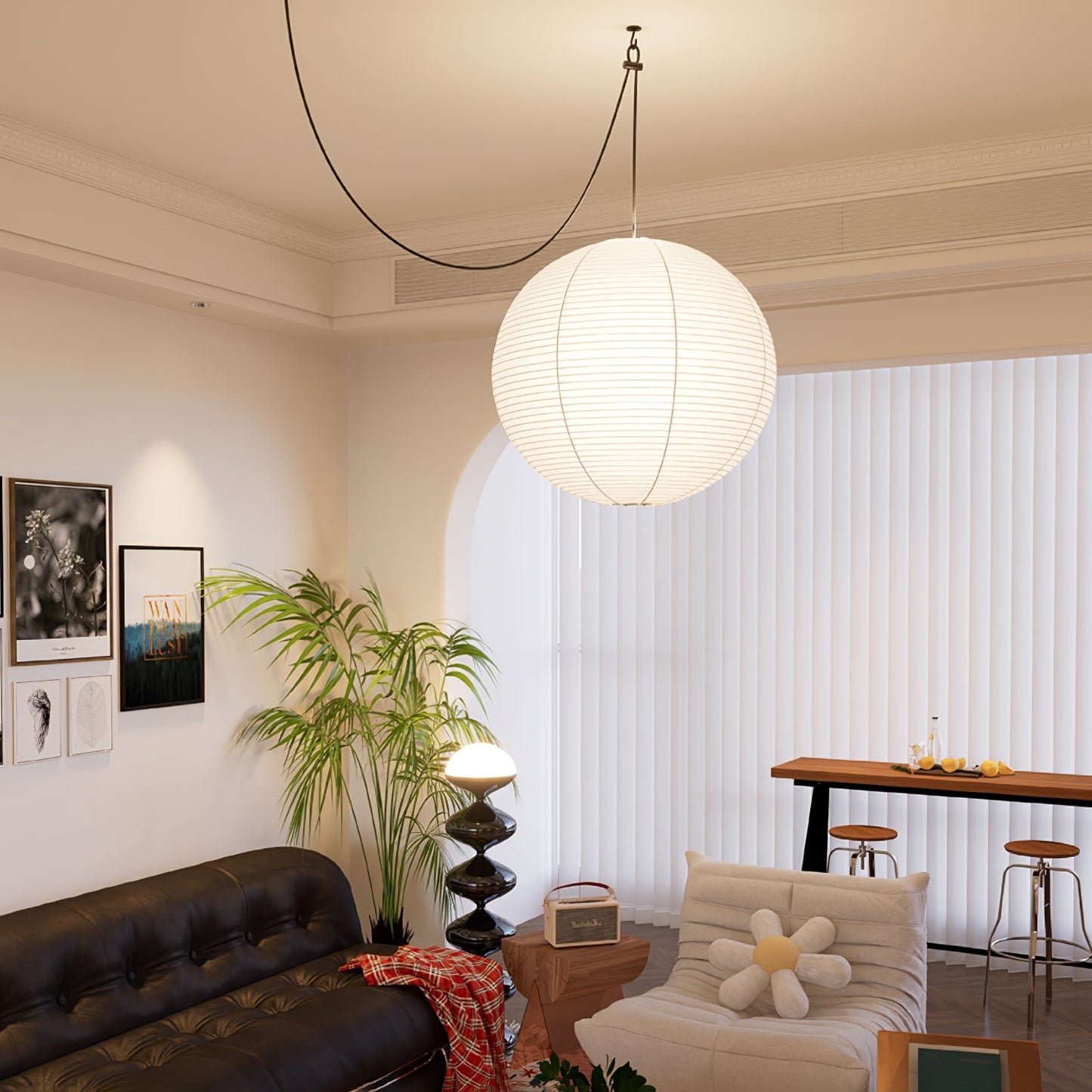 Japans Papieren Bolhanglamp – Handgemaakt Kozo Papier Hanglamp met Stekker – Zwevende Sfeerverlichting voor Woonkamer, Slaapkamer en Eetkamer – 10 Maten Verkrijgbaar