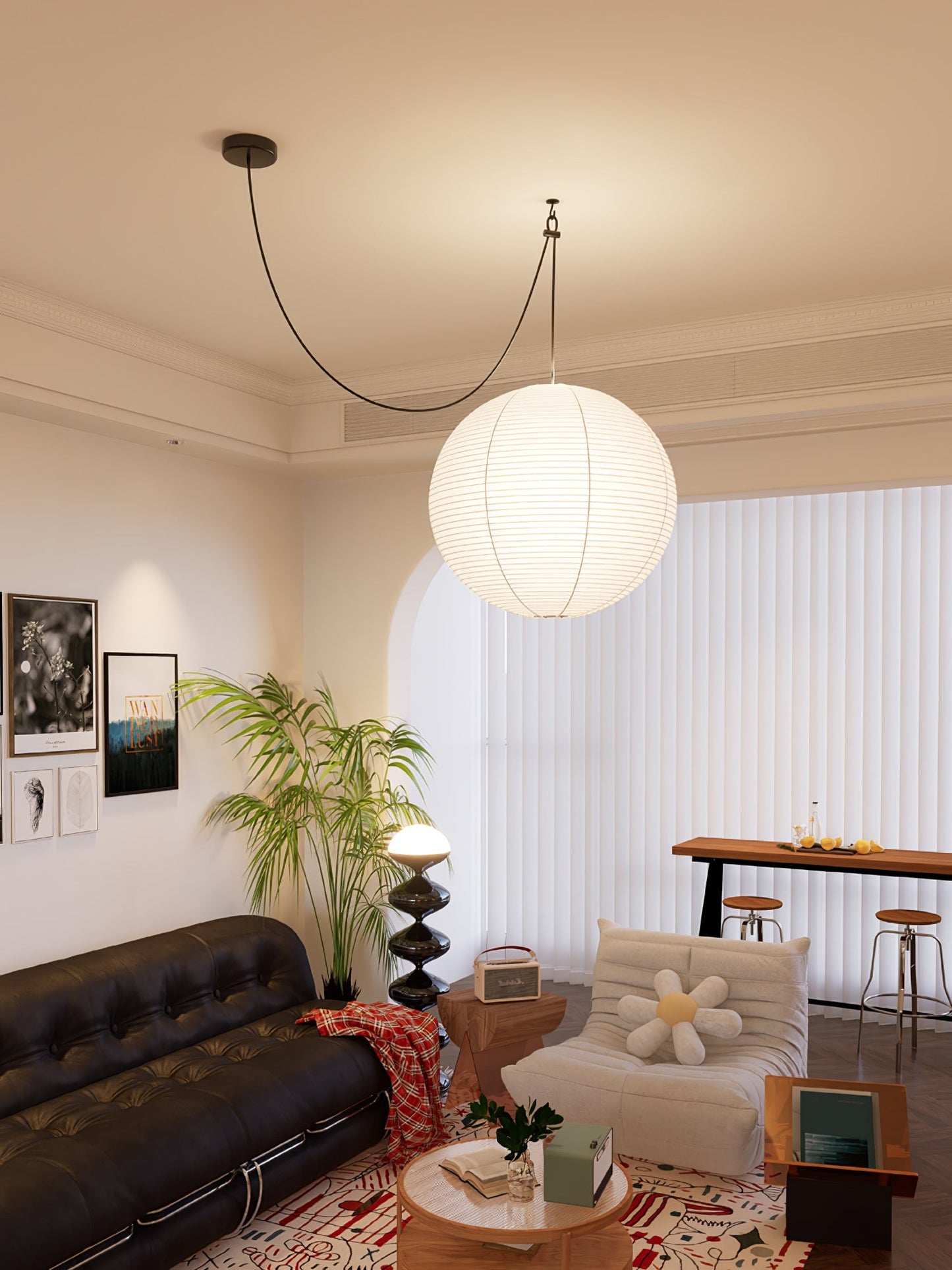 Japanse Mulberry Paper Hanglamp — Handgemaakte Washi Lampenkap Bol Sfeerverlichting