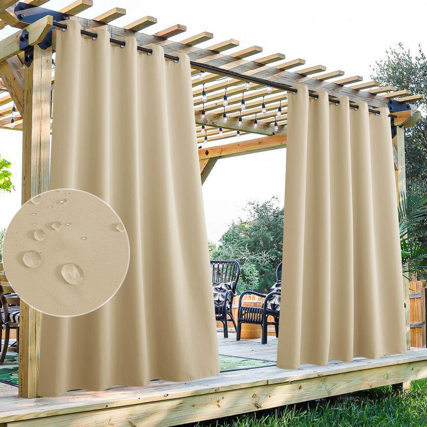 Waterdicht Terrasgordijn met Oogjes – 2 Panelen Outdoor Privacy UV-Bescherming Winddicht