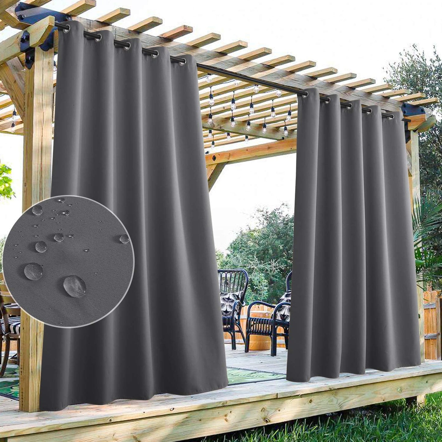 Waterdicht Terrasgordijn met Oogjes – 2 Panelen Outdoor Privacy UV-Bescherming Winddicht