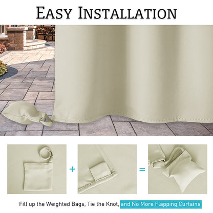 Waterdicht Outdoor Gordijn met Gewichtszakken – Blackout Privacy & UV-Bescherming voor Terras & Veranda