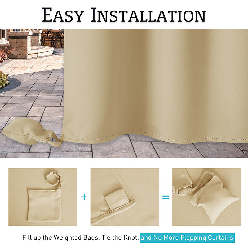 Waterdicht Outdoor Gordijn met Gewichtszakken – Blackout Privacy & UV-Bescherming voor Terras & Veranda
