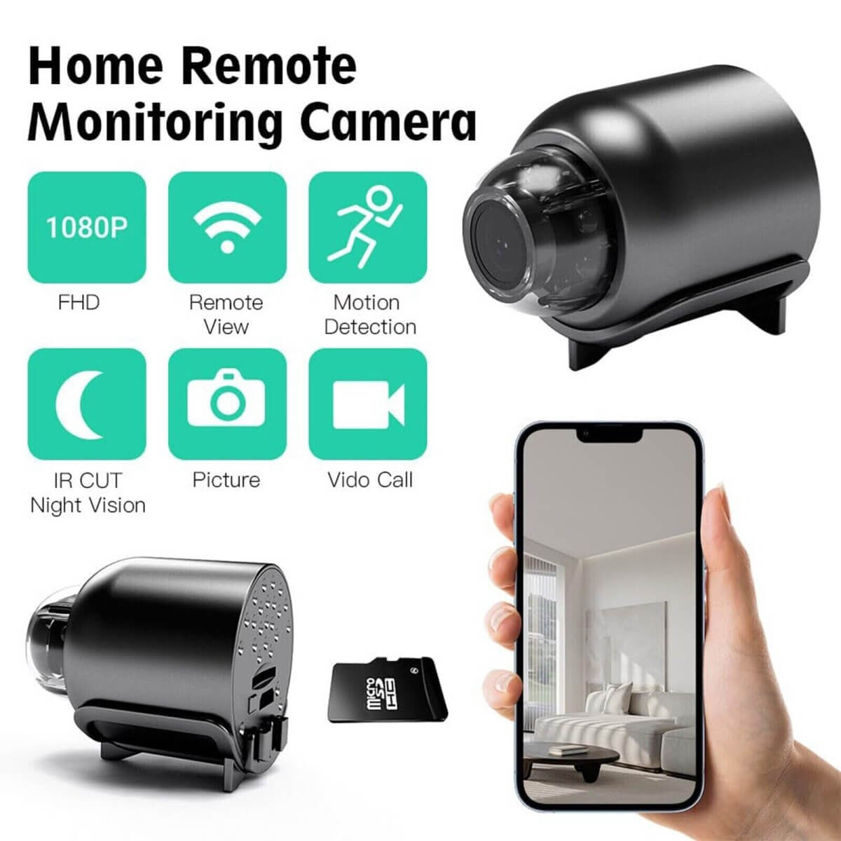 Waterdichte Mini Beveiligingscamera met Nachtzicht WiFi 1080P HD 160° Brede Hoek