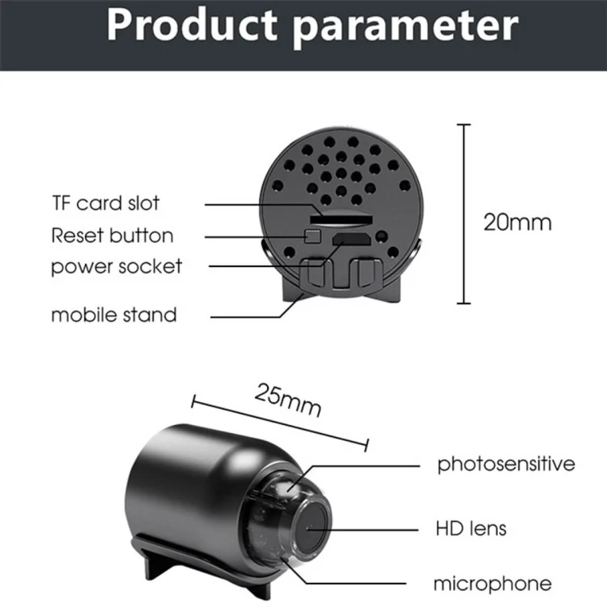 Waterdichte Mini Beveiligingscamera met Nachtzicht WiFi 1080P HD 160° Brede Hoek