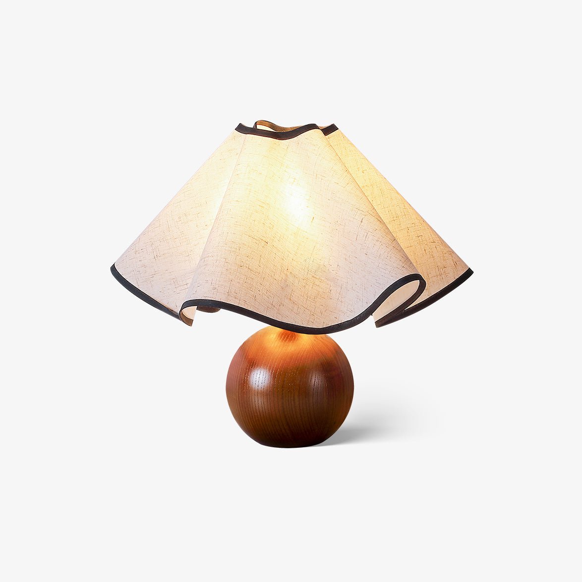 Wavecrest Tafellamp Golvende Stoffen Kap met Houten Voet ∅15″ E26/E27 Linnenkap Beige Walnoot Zwart Inline Schakelaar 59″ Snoer Organisch Golvenontwerp Sansoti