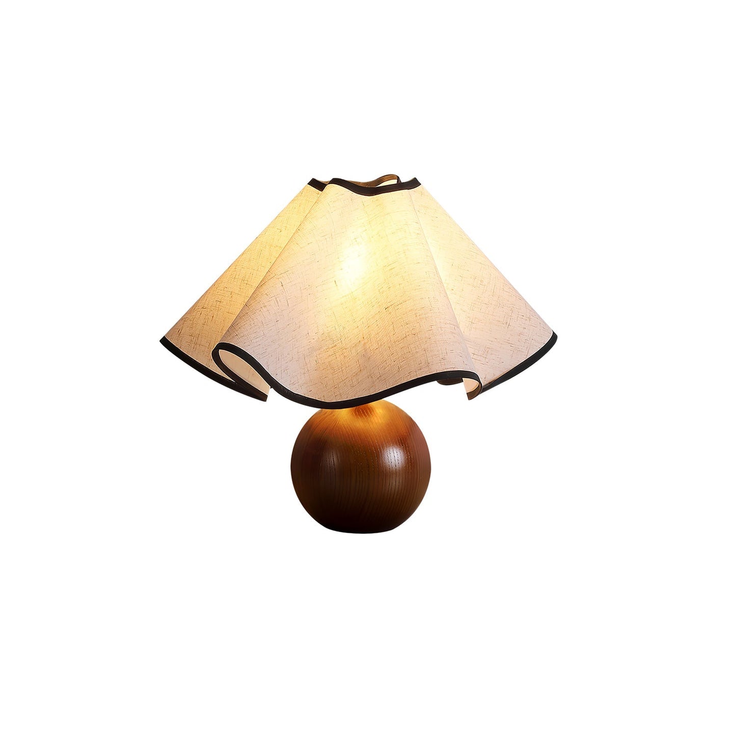 Wavecrest Tafellamp Golvende Stoffen Kap met Houten Voet ∅15″ E26/E27 Linnenkap Beige Walnoot Zwart Inline Schakelaar 59″ Snoer Organisch Golvenontwerp Sansoti