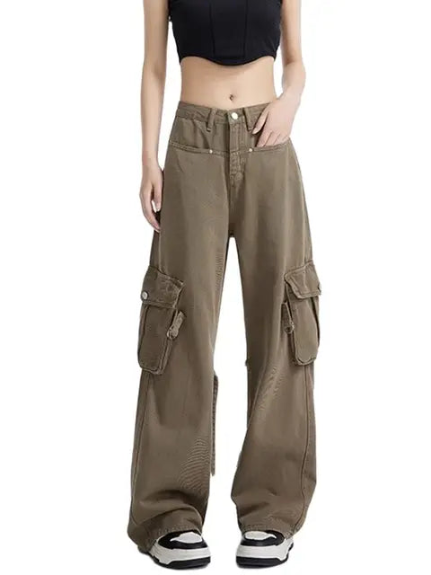Vrouwelijke Cargo Broek Khaki Retro Stijl - StudioMarella
