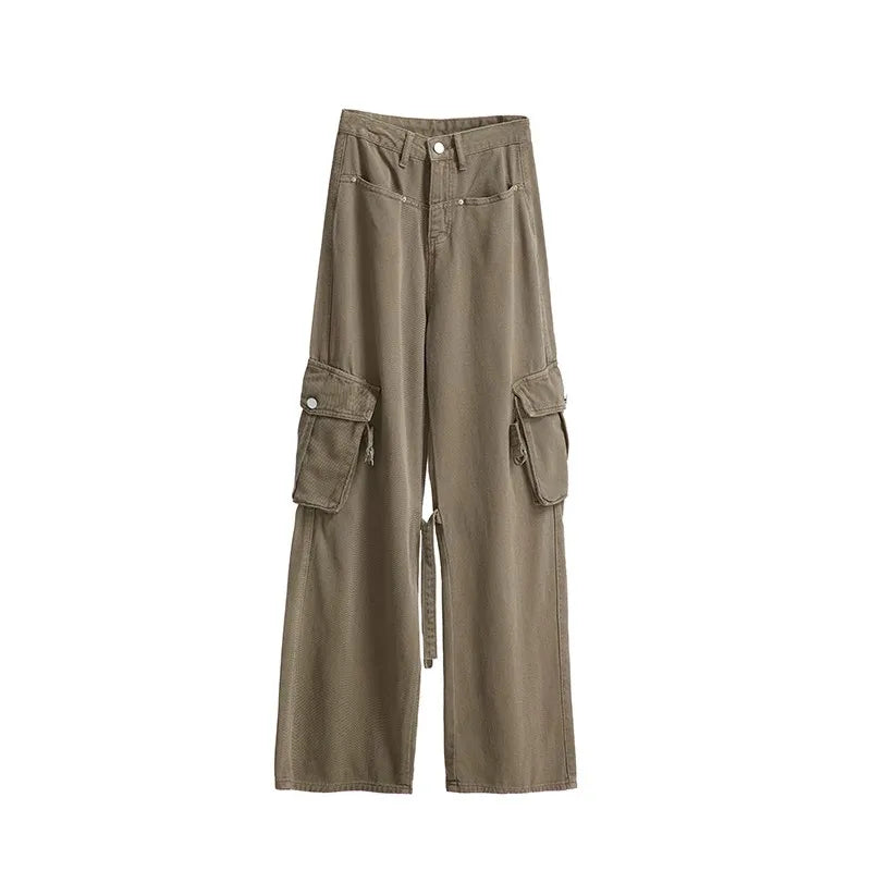 Vrouwelijke Cargo Broek Khaki Retro Stijl