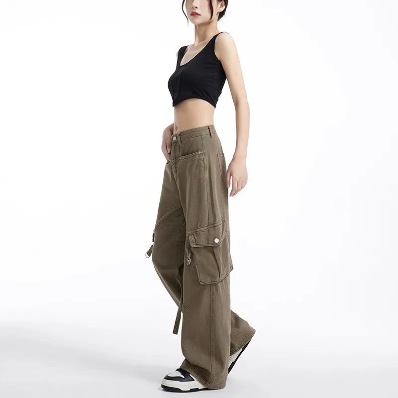 Vrouwelijke Cargo Broek Khaki Retro Stijl